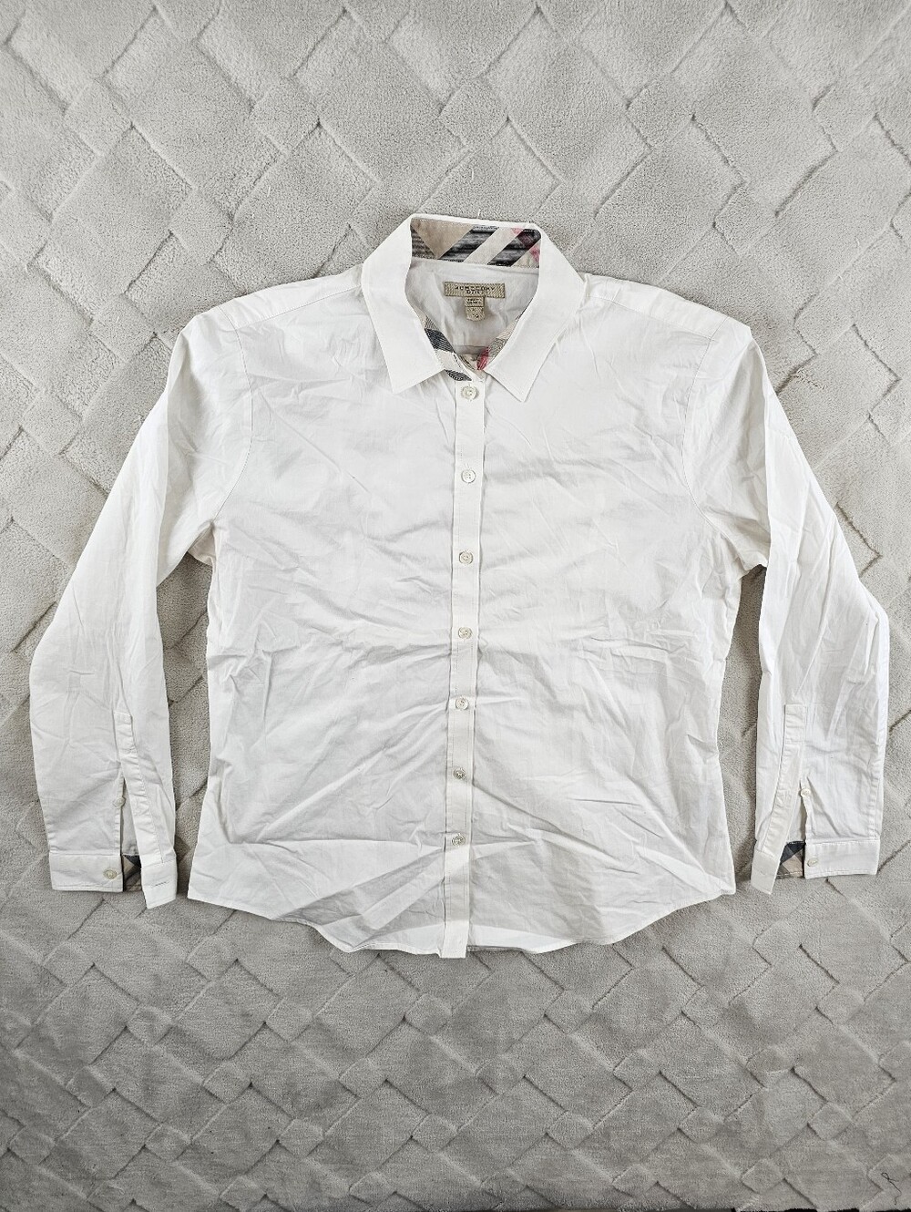 Burberry Britt Button Up Long-Sleeve Shirt Womens Extra Large White Flip Cuffs